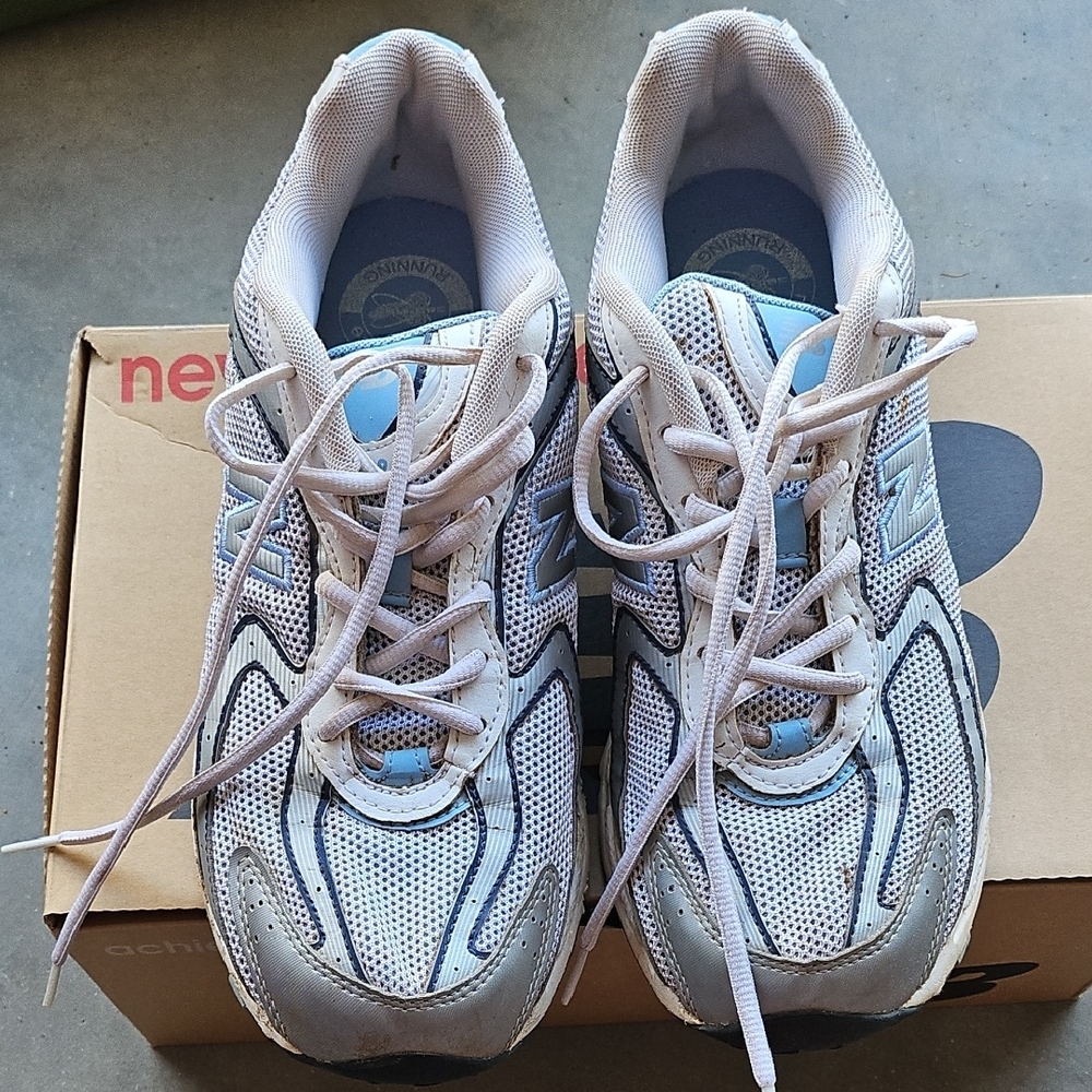 New Balance White and Blue Sneakers